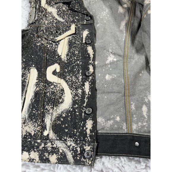 Levis Vest Jacket Mens Denim Med Distressed Splatter Paint - Picture 5 of 8
